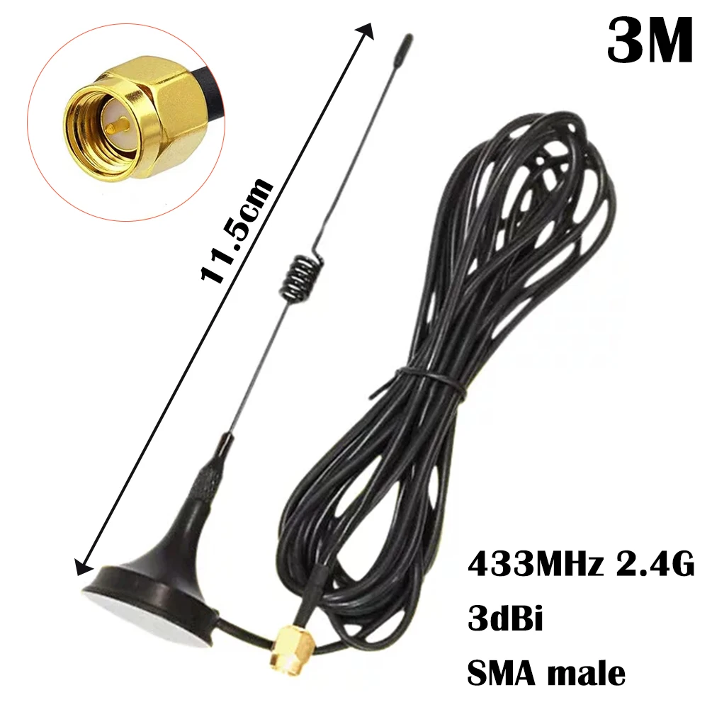433MHz 2.4G 3dBi High Gain Sucker Aerial Antenna SMA Male Connector Magnetic Base Wireless Receiver Antenna for Radio Signal