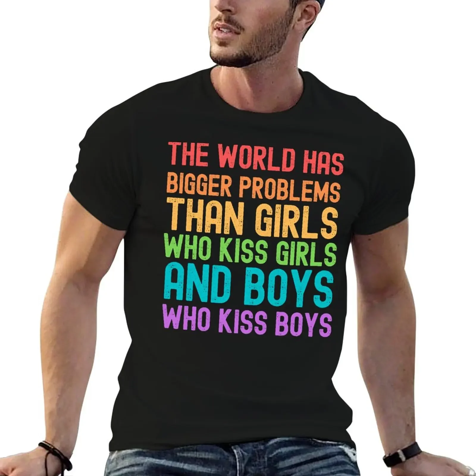 The World Has Bigger Problems Than Girls Who Kiss Girls T-Shirt vintage graphic tee tops mens tall t shirts