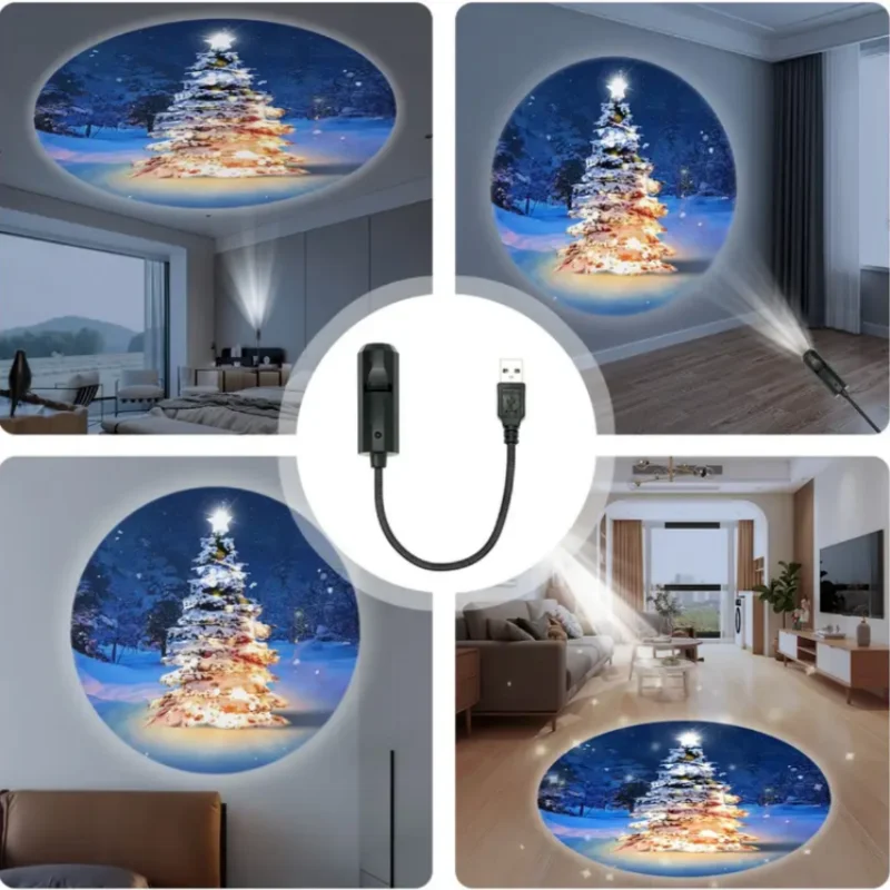 Christmas USB  LED Projector Light 3pcs Projection Patterns- Adjustable USB Night Light for Festival Decorations ﻿