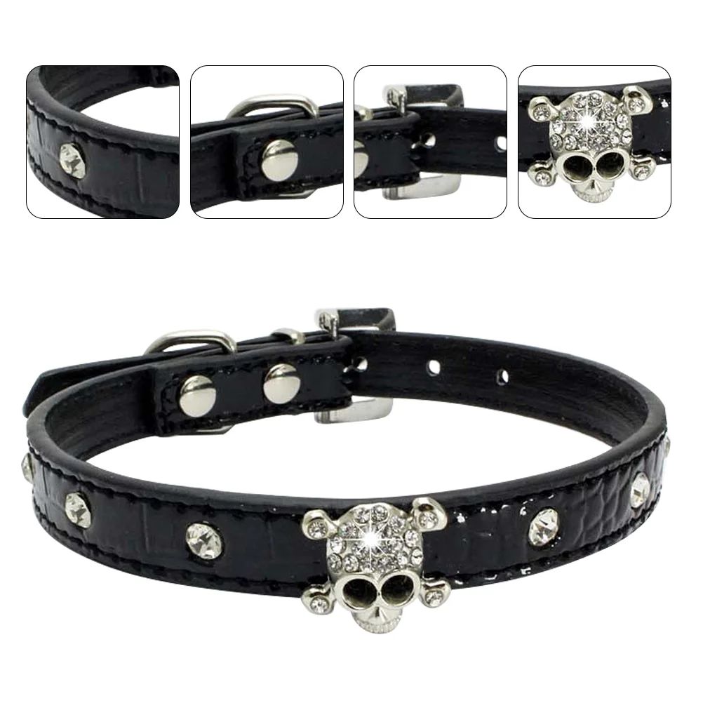 

Halloween Skull Pet Collar Dog Collars PU Rhinestones Stylish Fashion Crystal Puppy