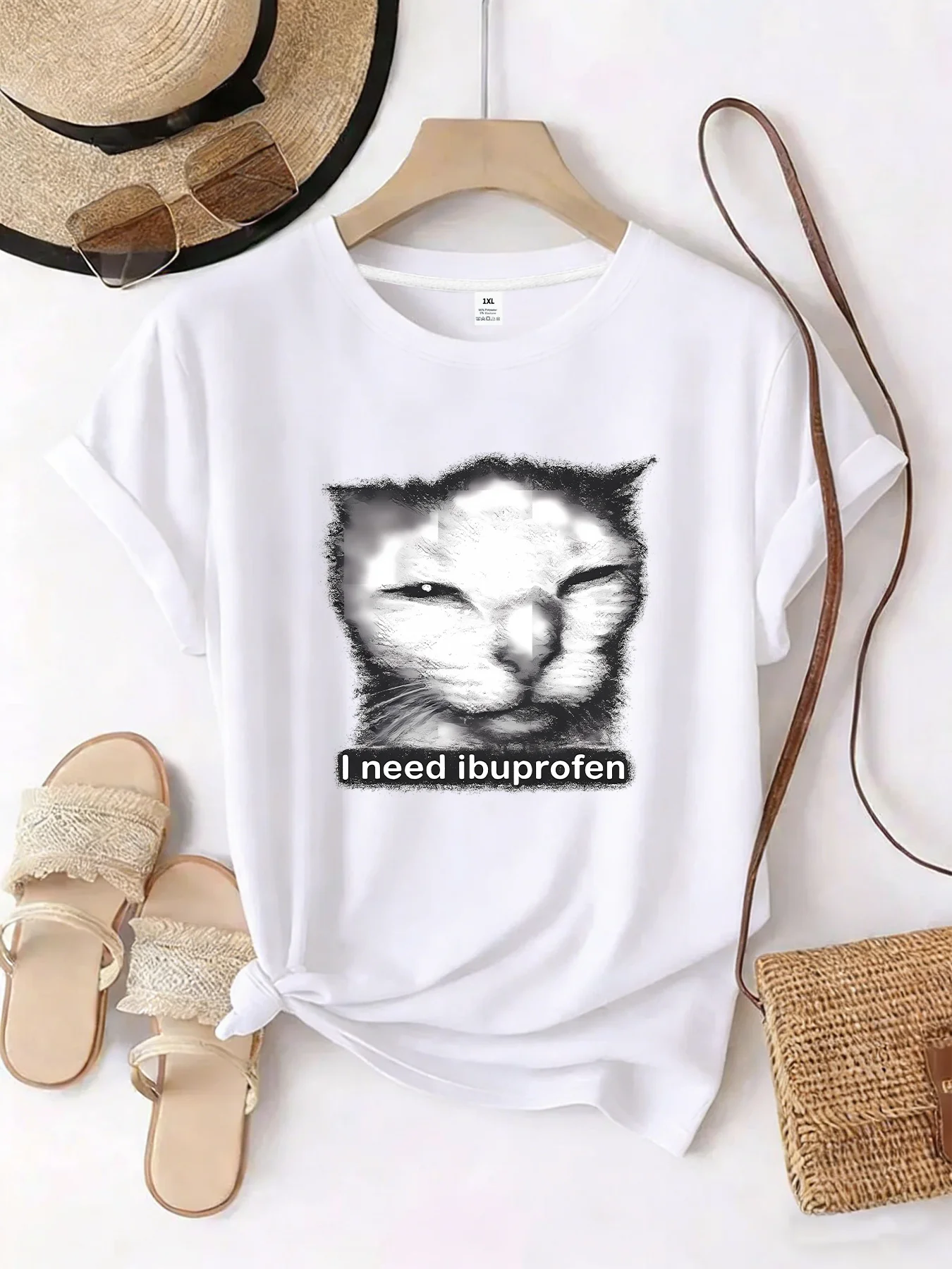 

【WZM10645】Trendy cartoon printed plus size women's round neck T-shirt, summer casual short sleeved top, street fashion versatile