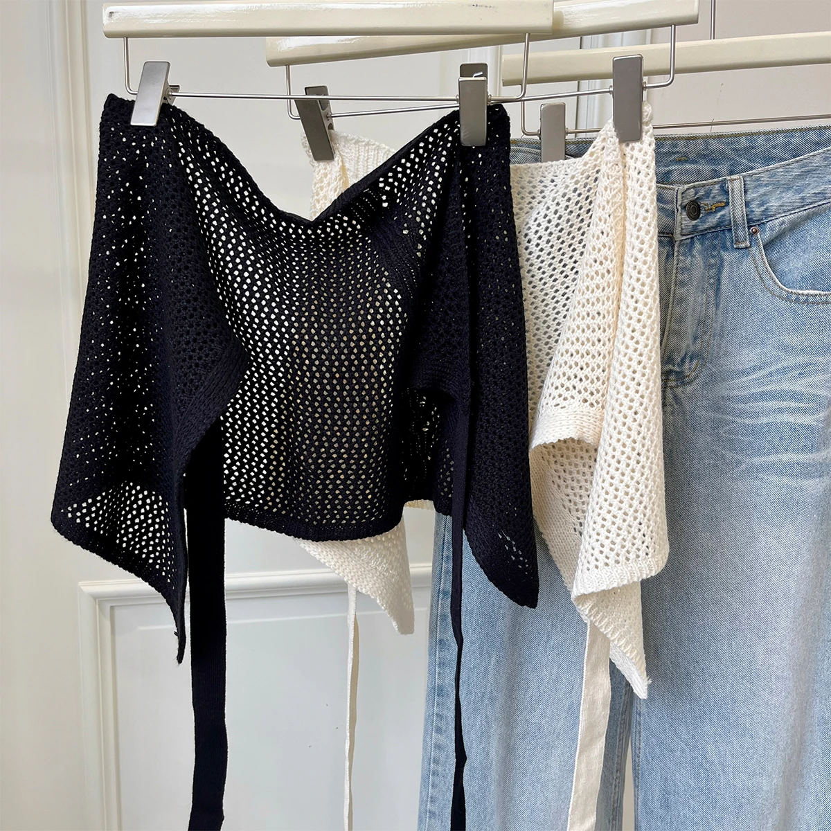 

Вязаная юбка с высокой талией и вырезами, женская, модная, универсальная, весна-лето, новинка, повседневная, свободного кроя, из полиэфирного волокна