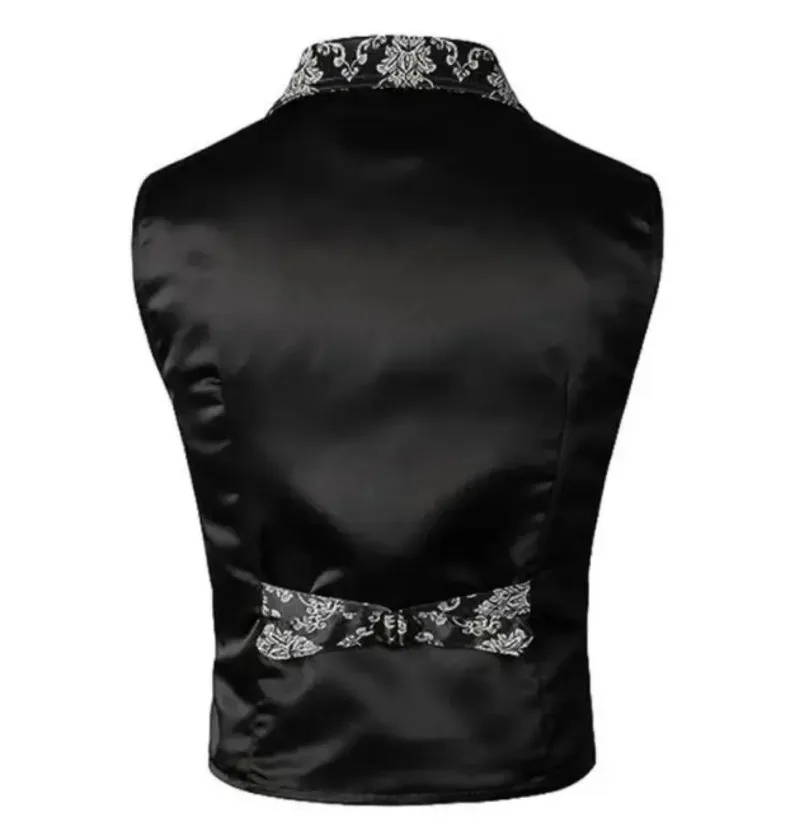 Herren Vintage Viktorianische Blumen-Jacquard-Weste, V-Ausschnitt, einreihig, ärmellos, Gothic Hochzeits-Party Cosplay Kostüm – Detail 14