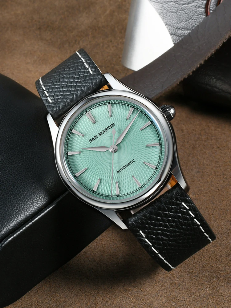 green dress watch San Martin 37mm Automatic Light mens green dial watch