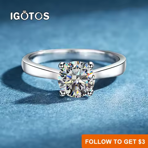 IGOTOS Certified 0.5/1/2/3ct Round Cut Moissanite Ring Women 925 Sterling Silver White Gold Lab Diamond Rings Engagement Jewelry
