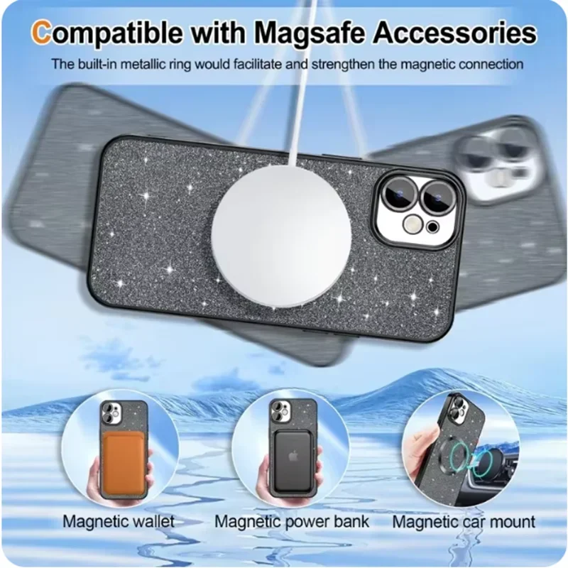 Luxury Electroplate Case for Magsafe For iPhone 16 15 14 Plus 13 12 11 Pro Max Soft Bumper Cover Wireless Charging Glitter Case