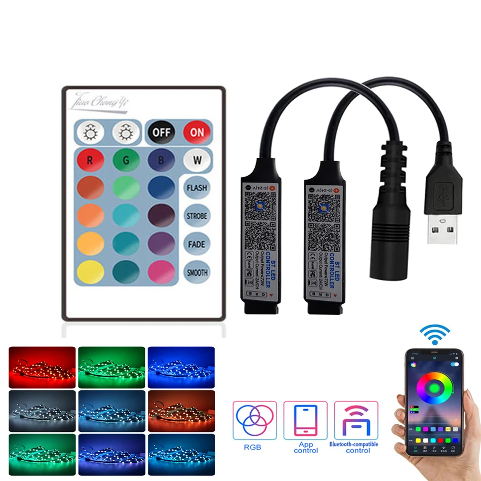 24key RF RGB Controller Bluetooth-compatible Music Smart APP Remote DC5V 12V 24V For 5050 2538 RGB LED light strip