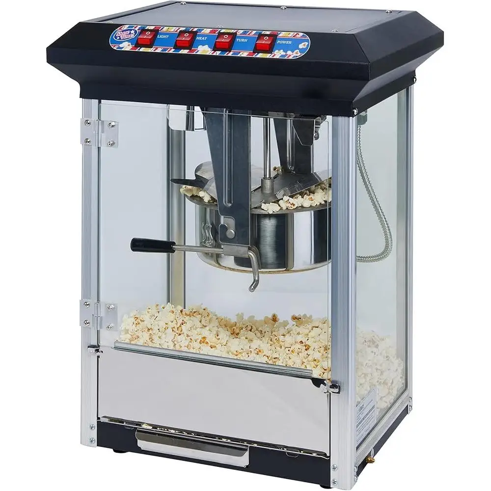 8oz Popcorn Machine Stainless Steel Kettle Illuminated Display Rear Door Warmer Theaters Carnivals Concession Stands