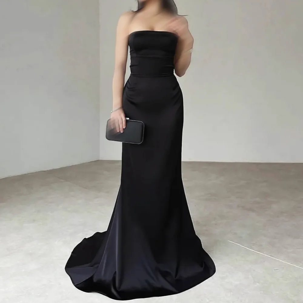 

Sexy Sleeveless Zipper Back Satin Evening Dress Temperament Strapless Party Gowns Saudi Arabia 2024 Custom Size