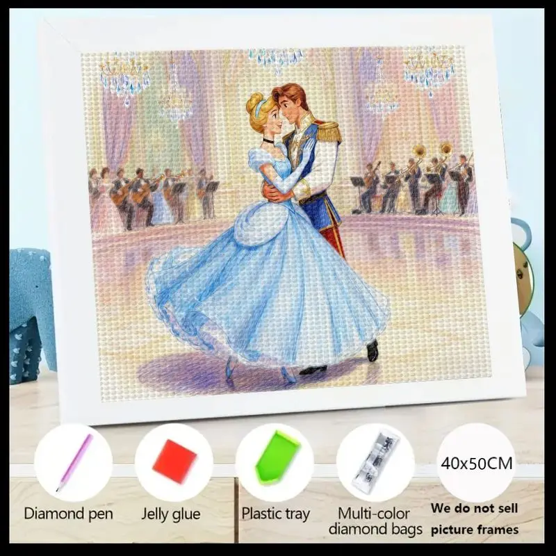 

1 шт., очаровательный комплект для алмазной живописи Золушки и принца, 5D полная дрель, сделай сам, сказка, романтический танец, искусство со стразами для