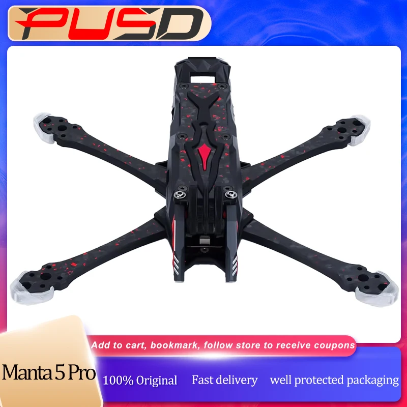 

Manta 5 Pro Squashed X Frame Kit for 6S FPV Cinematic Freestyle Drone, 5 Inch Carbon Fiber RC DIY Parts