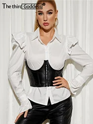 Sexy Street Fashion black PU corset underbust women goth leather corset top Bustier Body Slim Waist wide belt corsets Bustiers