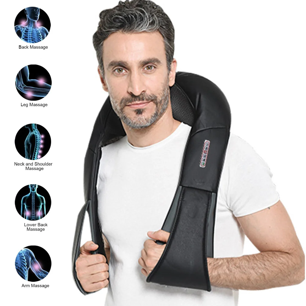 Manual Car Shoulder Massage Machine 3D kneading Shiatsu Cervical Back Neck Massager Shawl Electric Roller Heat Device