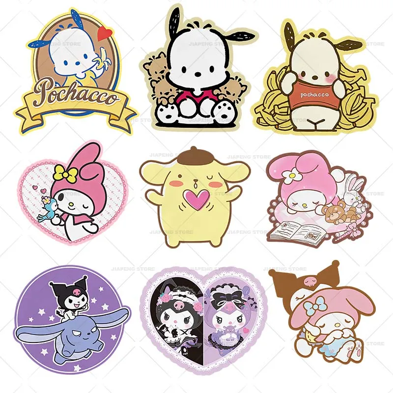 

Sanrio Pochacco Cute Printed Heat Transfers Stickes For Kids Clothes Hot Anime Cartoon Kuromi Iron on Patches On T-shirt Decor