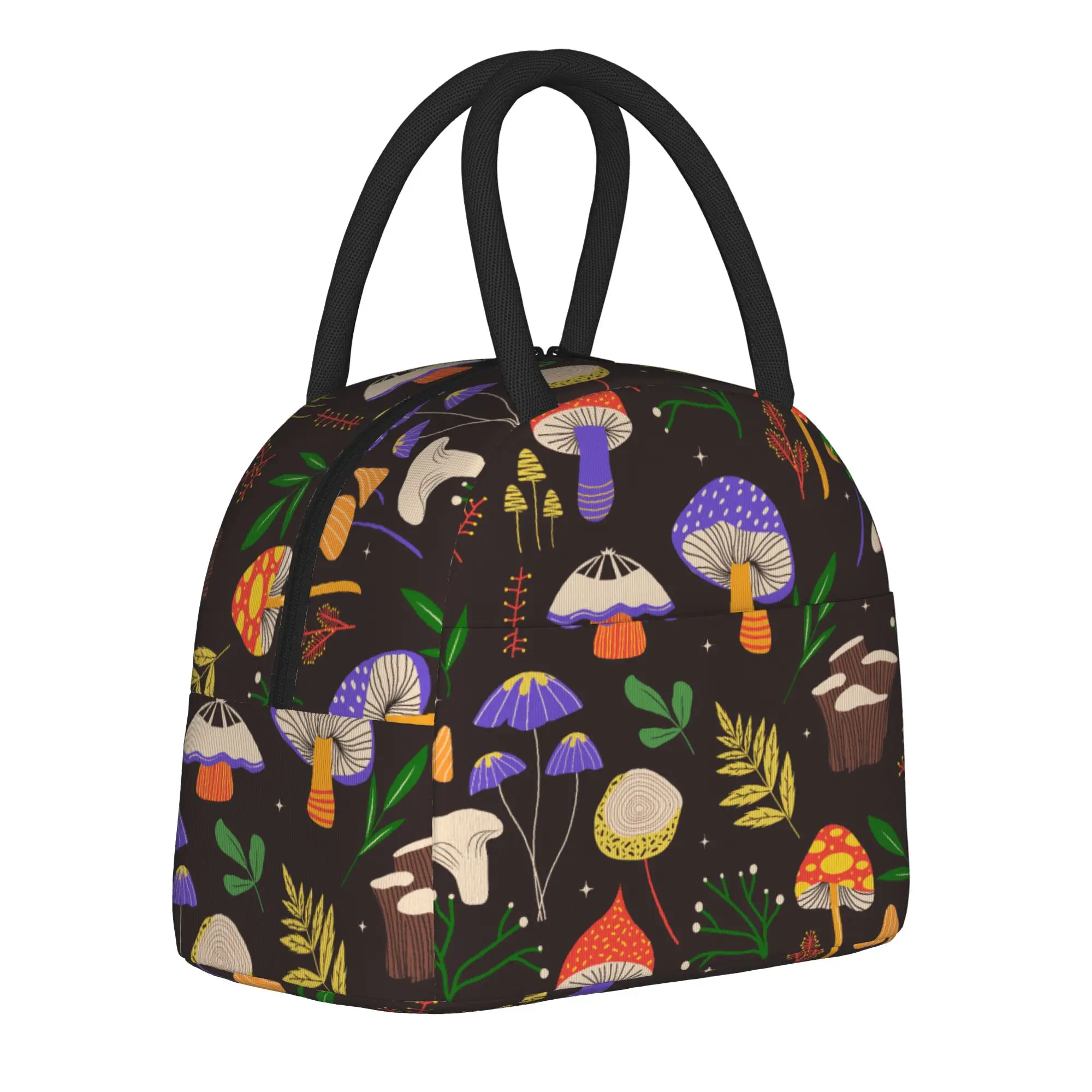 Leaf and Mushroom Pattern  Insulated Lunch Bag Cooler Bag Meal Container  High Capacity Tote Lunch Box Girl Boy Work  Outdoor