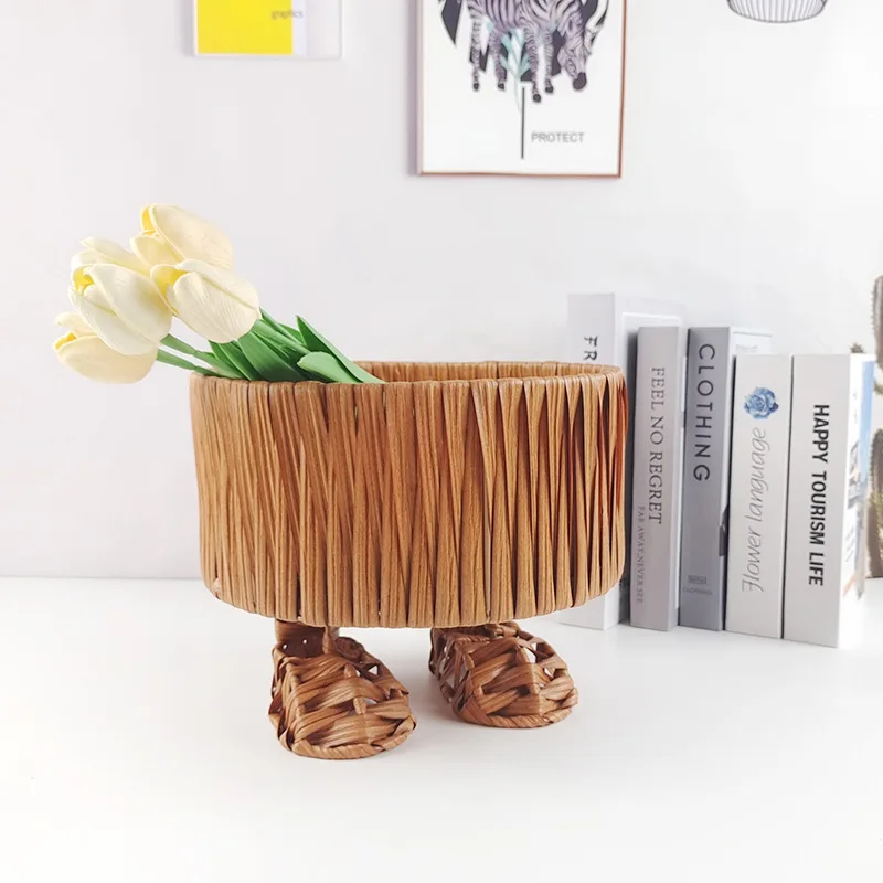 Imitation rattan cartoon little monster big feet storage basket fruit basket desktop living room snack storage basket