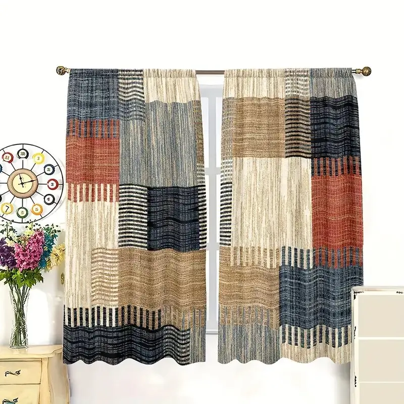 Cortinas estampadas xadrez patchwork, decorações de Natal, quarto e sala de estar, decoração de casa, decoração de quarto