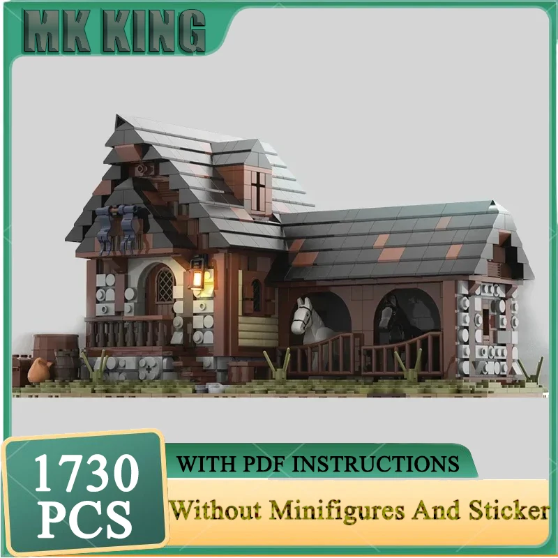 

Moc Building Block Medieval Stable Modular Model Technology Brick DIY Assembly City Street View Toy Holiday Consteustion Gift