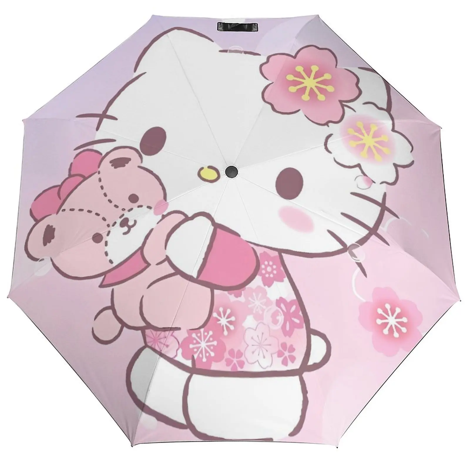 

Складной зонт Hello Kitty Kawaii, ветрозащитный зонт с героями мультфильмов для женщин и мужчин, 3-кратный автоматический солнцезащитный козырек для гольфа, дешевые зонты