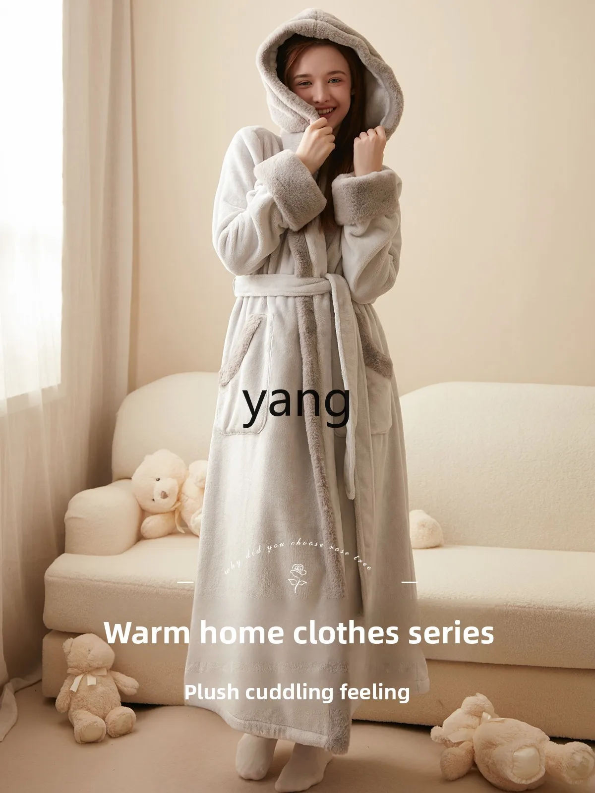LMM coral fleece nightgown women's winter long flannel plush plush thickened