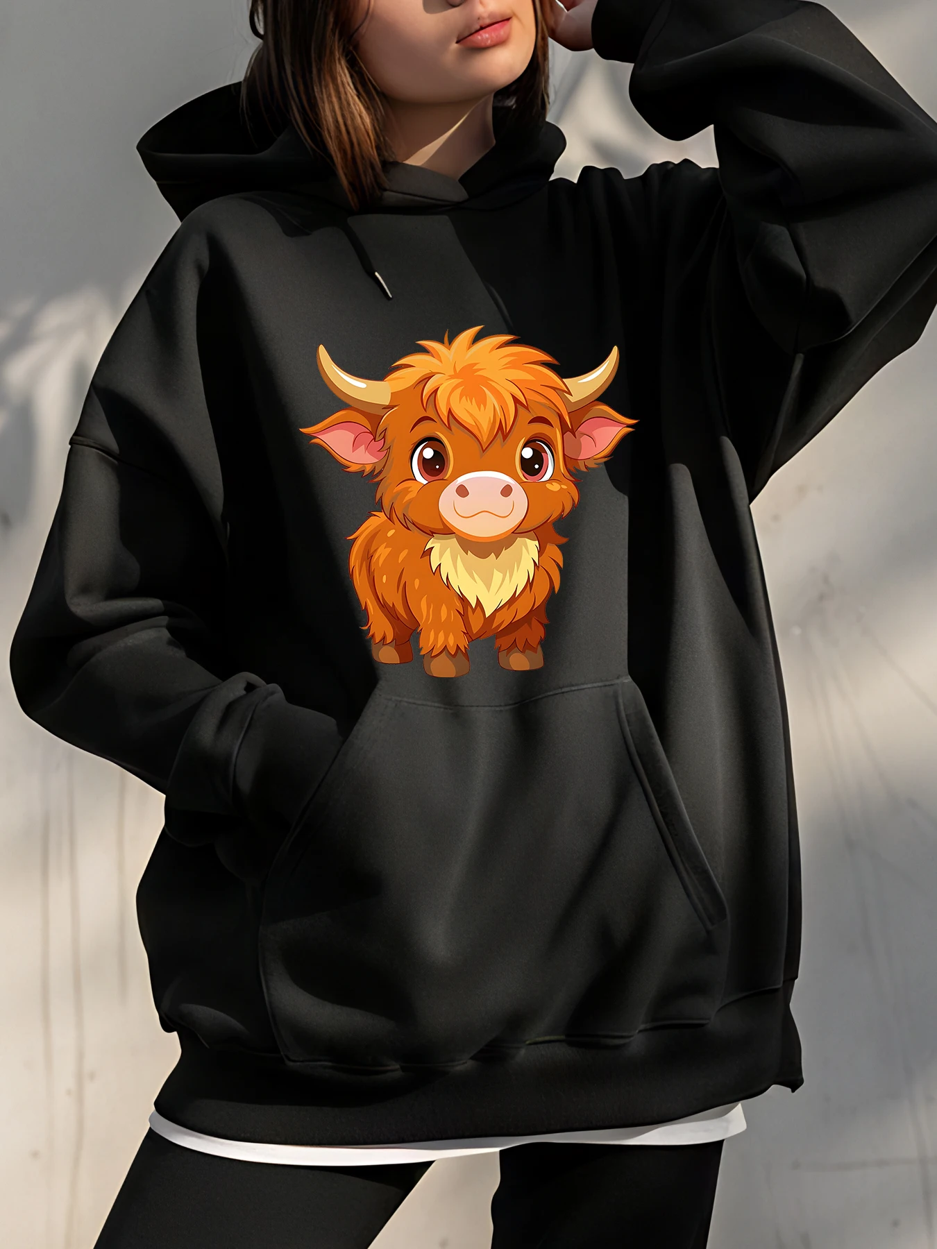 

Cute Bull Print Hoodie Women's Casual Sweatshirt Animal Design Fashion Hooded Pullover for Everyday Wear