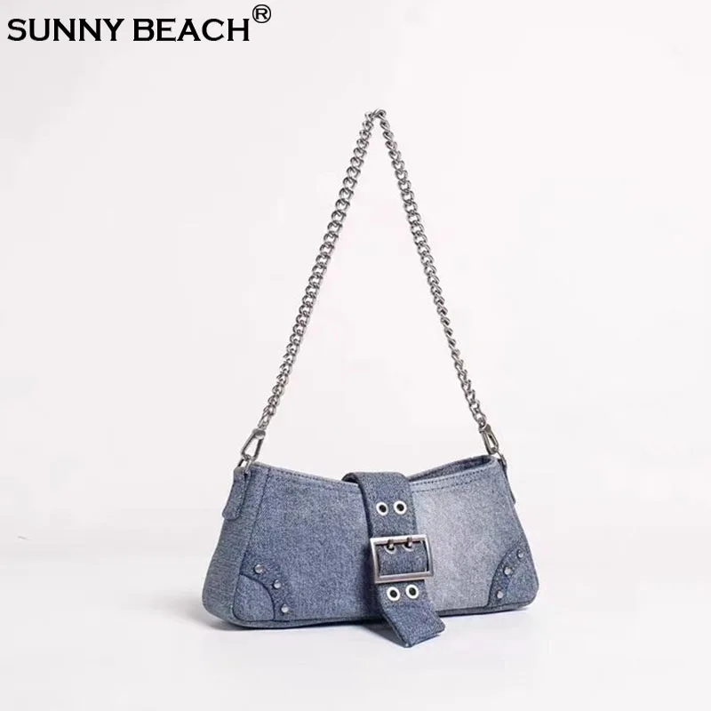 

Fashion Blue Denim Jeans Bag Summer Shoulder Tote Bag Women's Buckle Bag New Niche Crossbody Handbag for Lady