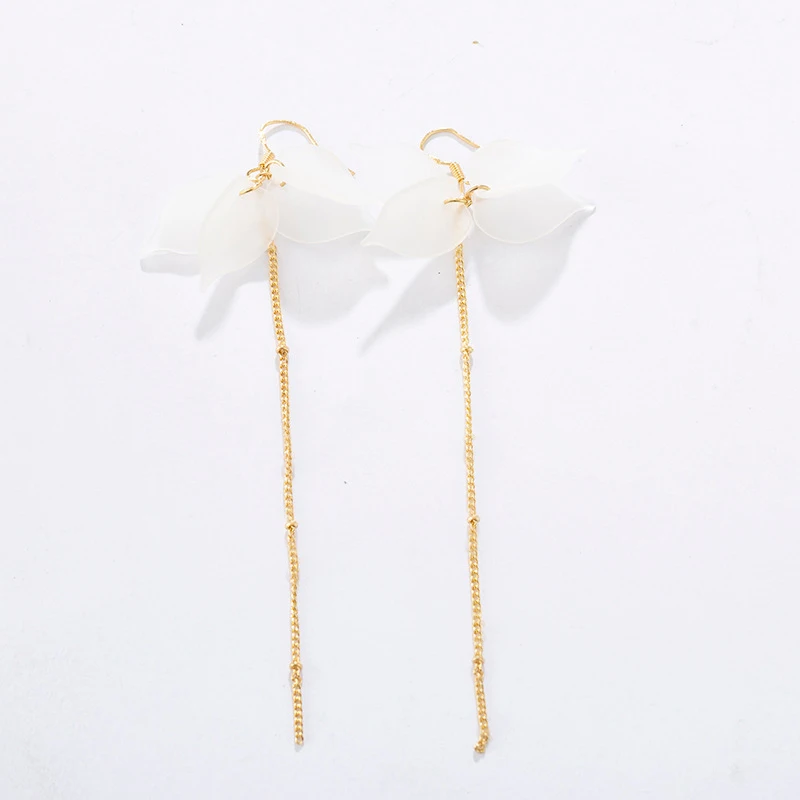 White Plastic Flower Hook Earrings Fairy Long Hanging Earrings for Women Acrylic Temperamental Party Ear Jewelry Gold Color Link