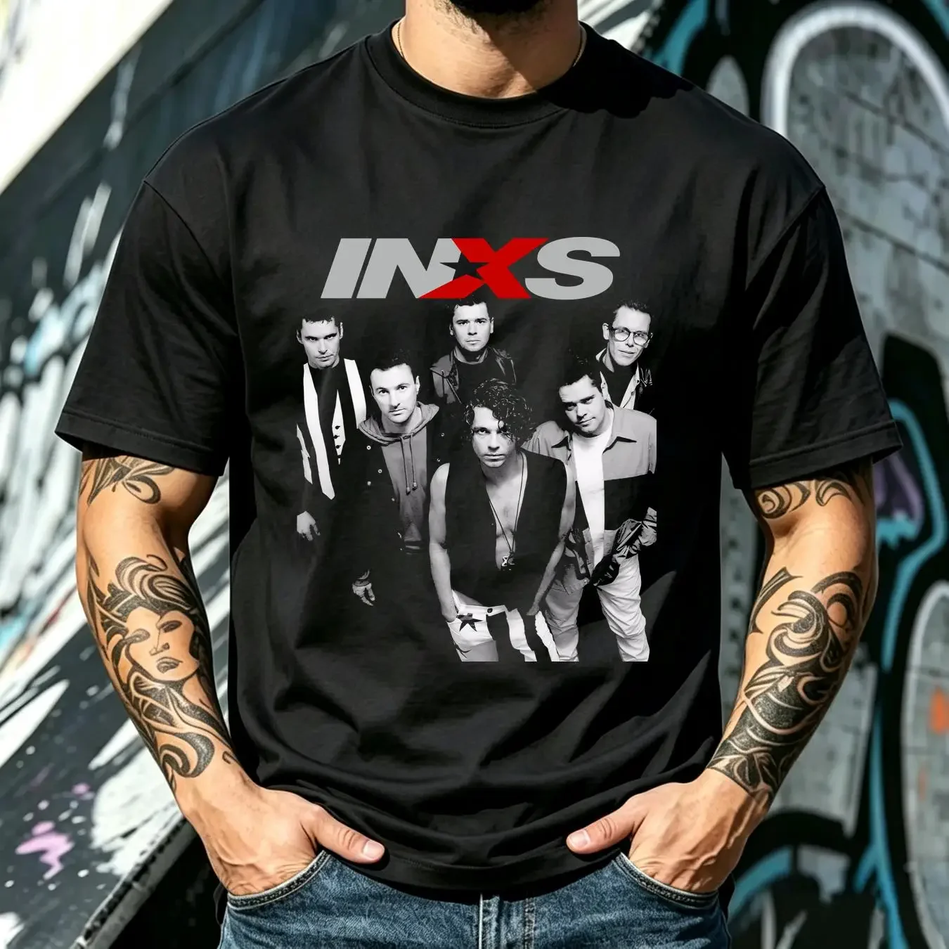 washed T Shirt INXS Band HOT gift for mom art new year long or short sleeves vintage Washed Stretched Comfortable graphic