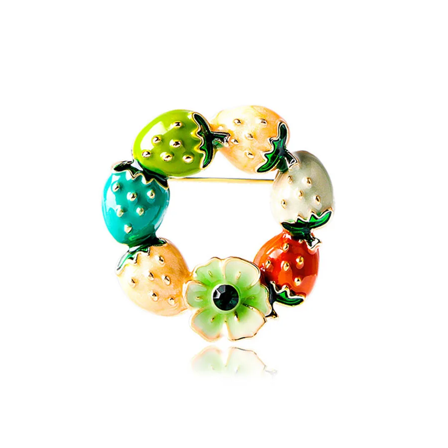 Sweet and Cute Flower Strawberry Enamel Brooch Premium Feeling Niche Clothing Bag Accessories Red Fruit Pin Jewelry Gift