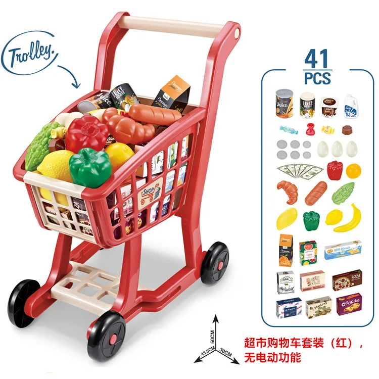 Simulazione per bambini supermercato carrello della spesa Set illuminazione musica supermercato frutta e verdura Shopping famiglia giocattoli 2023