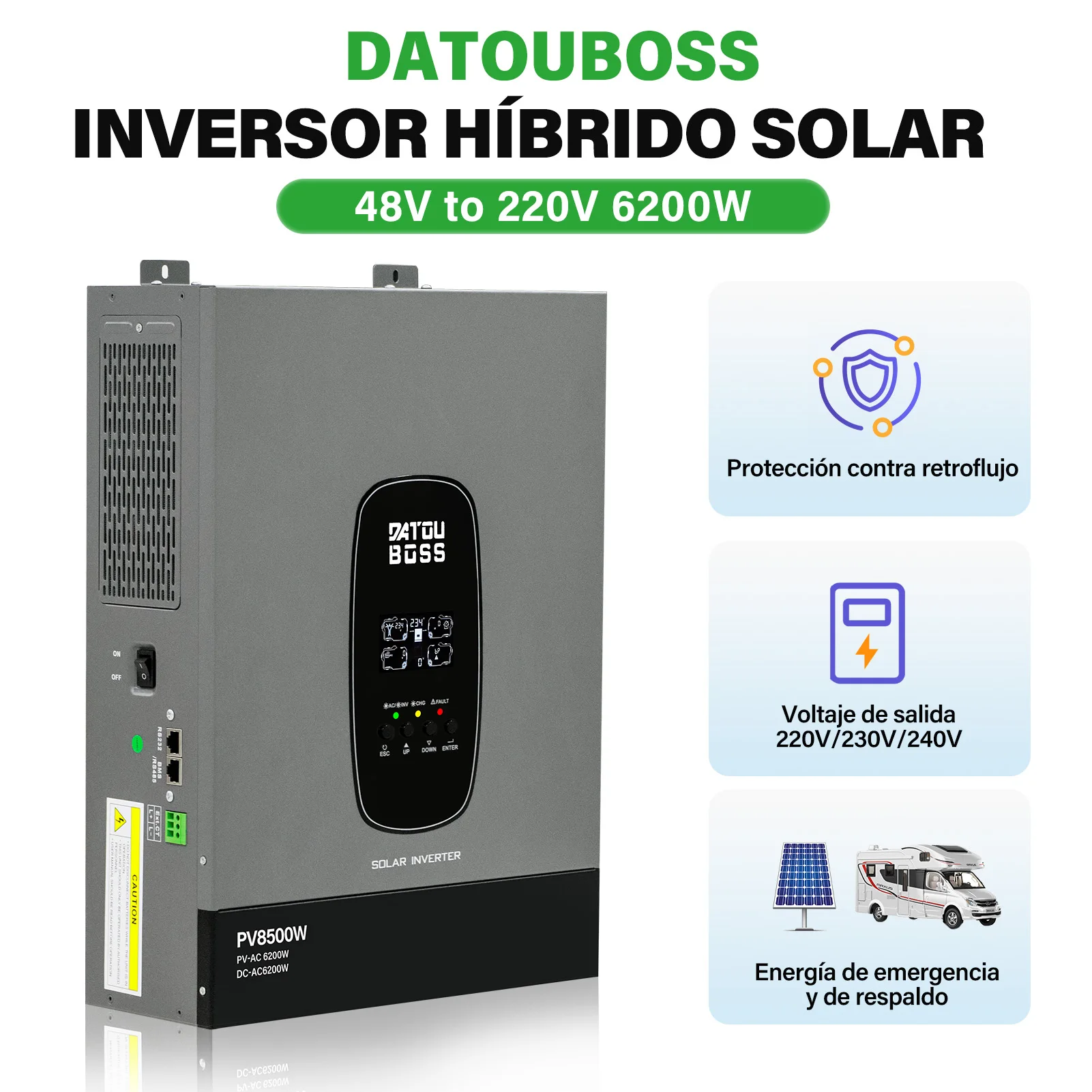Inversor Solar Híbrido DATOUBOSS 1.8kW-12v 3kW-24v 6200W-48V, 12V/24V/48V a 220V Onda Sinusoidal Pura, Para Energía de… — oferta en AliExpress