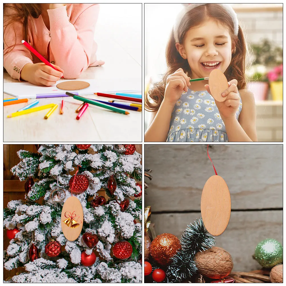 

20pcs Unfinished Wood Oval Slices 3Mm Thick Natural Craft Pieces For Diy Home Decor Wedding Christmas Ornament Wooden Cutouts