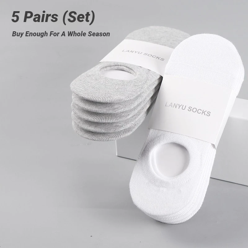5 Pairs Men Invisible Boat Socks Non Slip Low Cut Ankle Socks Daily Casual Wear Comfort Compression Socks Fashion Breathable