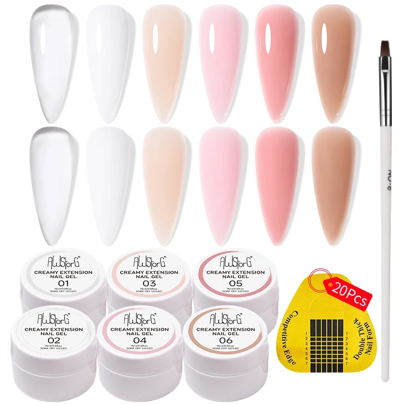 

AWStorG 8pc15ml Гель-лак для наращивания ногтей Жесткий желейный лак для ногтей Прозрачный телесный натуральный цвет Французский замачиваемый УФ-строительный гель