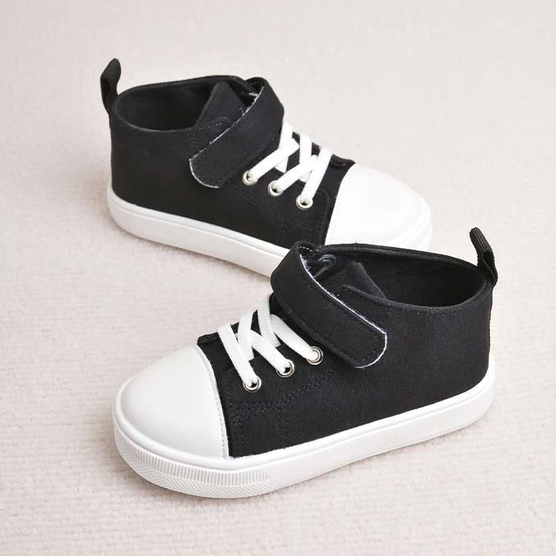 Primavera estate High Top scarpe sportive Casual per bambini suola morbida nero grigio Sneakers giornaliere in tela ED7036