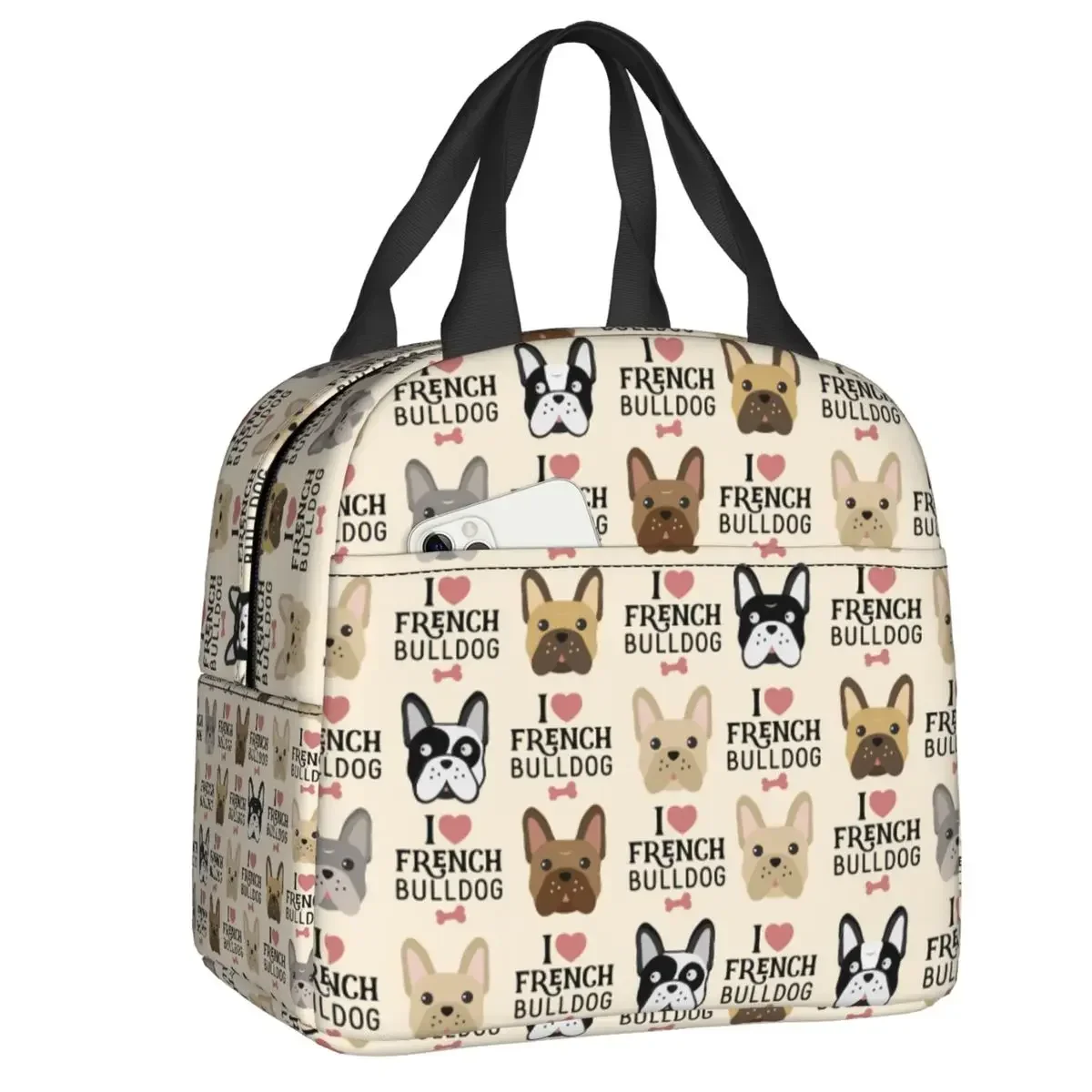 Custom French Bulldog Puppy Lunch Boxes for Women Leakproof Cartoon Dog Cooler Thermal Food Insulated Lunch Bag Office Work