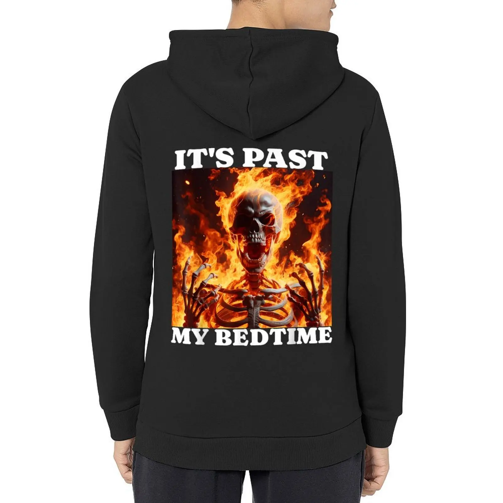 

It's Past My Bedtime Funny Skeleton Meme Flames Ironic Tired Hoodie fashion men men clothing oversized hoodie