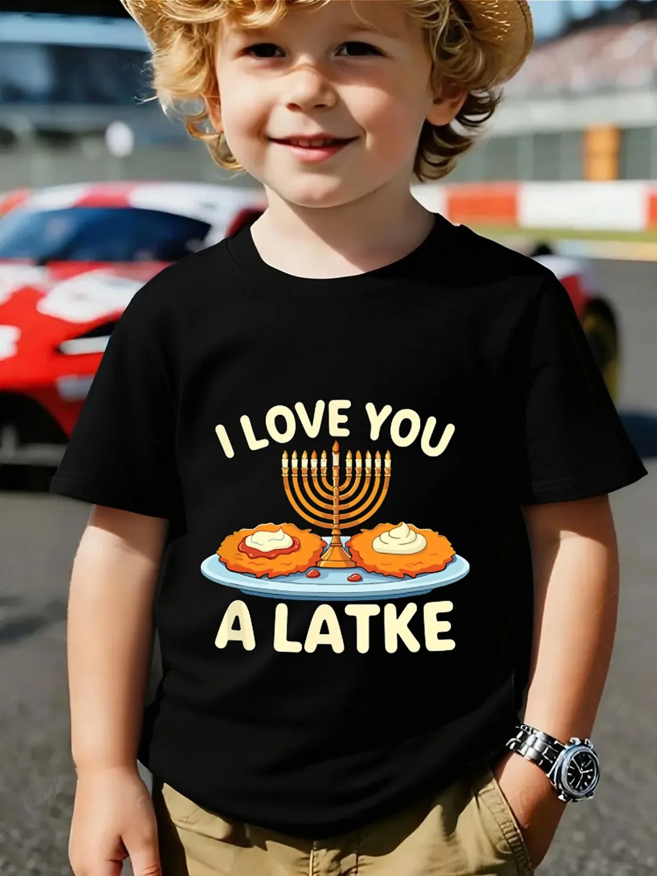 Lovely Hanukkah Food Letter Graphic Family Matching T Shirts Boys Girls Parent Child Short Sleeve Soft Casual Daily Tops