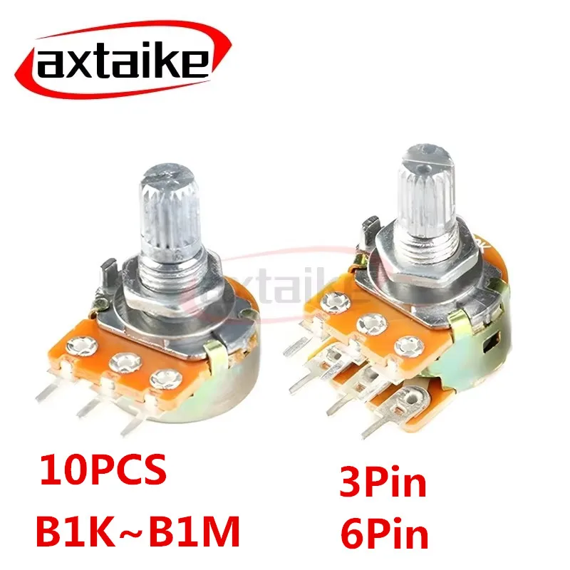 10PCS WH148 15mm Linear Potentiometer 3Pin/6Pin Adjustable Resistor B1K/B10K/B100K for Audio Equipment/Industrial Control B1K-1M