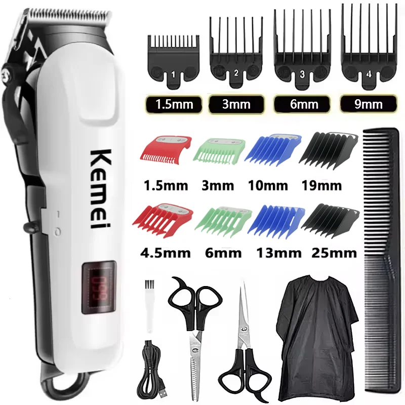 Kemei 809A Professional Hair Trimmer Adjustable Electric Cord/Cordless Hair Clipper For Men Haircut Machine Led Display