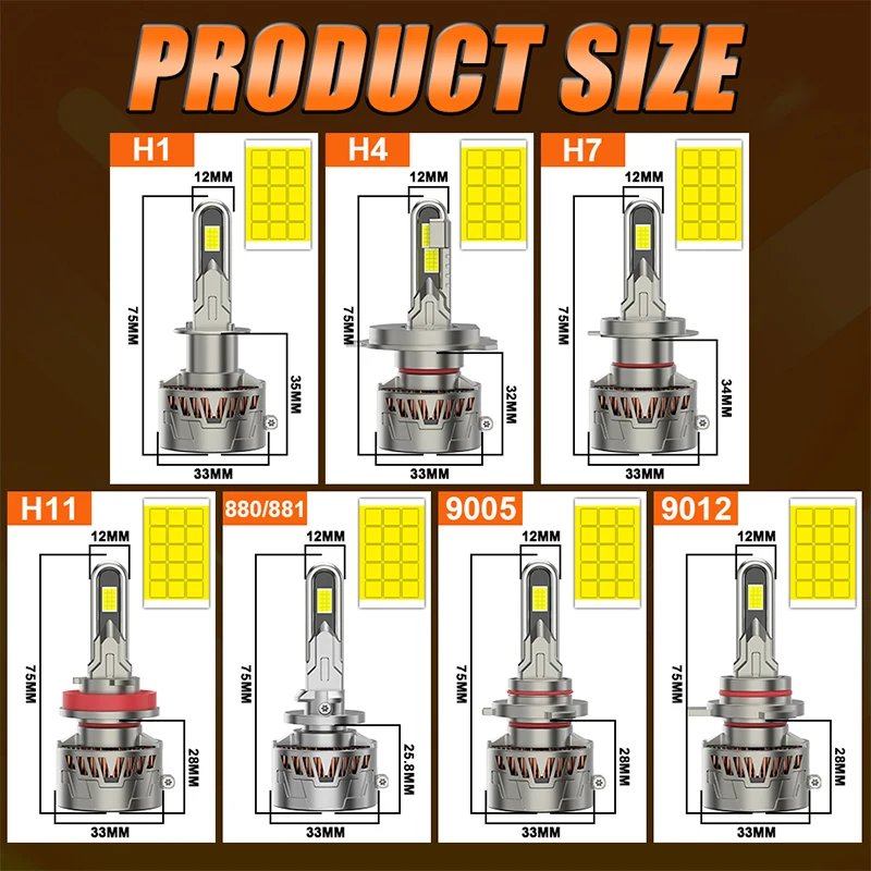 H7 LED Headlight Bulb H1 H4 H8 H11 9005 HB3 9006 HB4 880 881 Super Bright Car Lamps 2 Copper Tube LED Auto Light 12V 6000K White view 6