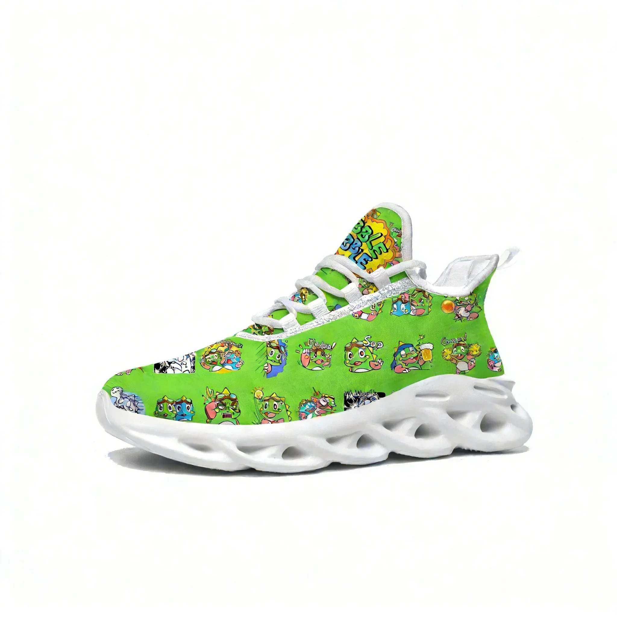 Zapatillas Bubble Bobble Flats para hombre, mujer y adolescente, zapatillas deportivas para correr, calzado de malla con cordones personalizados con dibujos animados de vaqueros de alta calidad