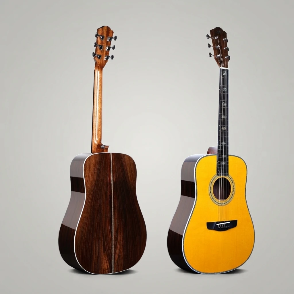 Dreadnought Style All‑Solid Acoustic Guitar,Ebony Fingerboard Abalone Shell Inlay Vintage Yellow For Stage & Daily Performance