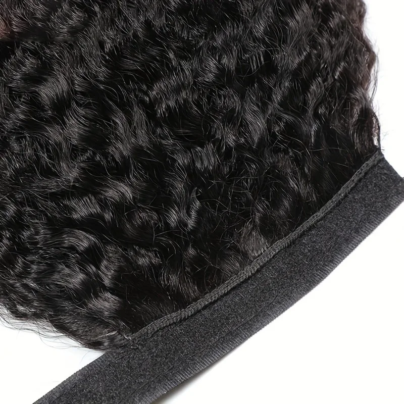 10～26インチの縮れ毛ストレートポニーテール人毛ポニーテールエクステ、女性用マジックテープ巻き付けブラジリアンバージンヘアフルエンド