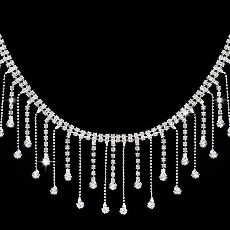 【IIOO】Rhinestone Fringe Trim Rhinestone Ribbon Tassel Diamond Crystal Chain For Sewing Craft Clothing Jewelry DIY Decor