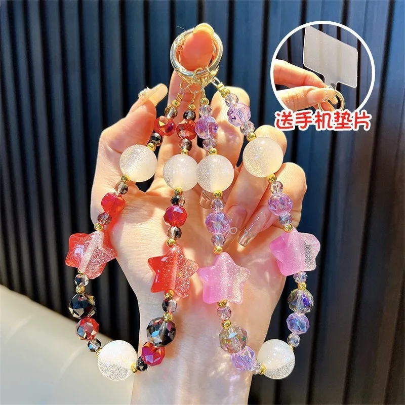 

New Colorful Acrylic Phone Lanyard Chain Pendant Discoloration Beaded Bag Decoration Pendant Hanging Ornament Car Key Chain Gift