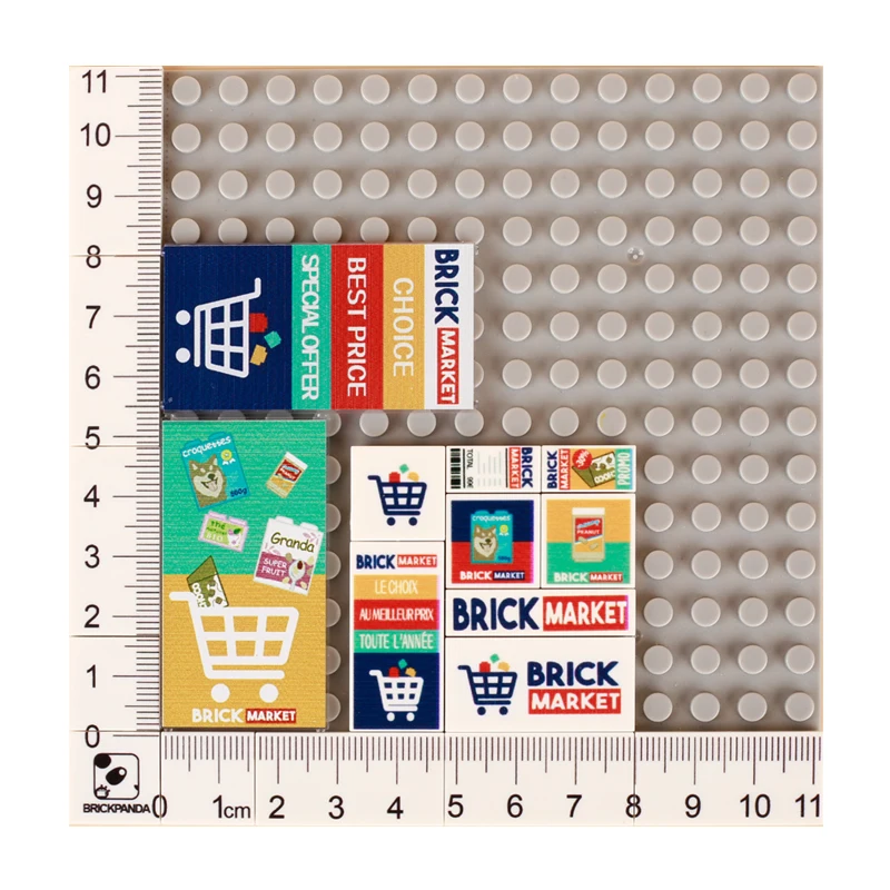 City Tiles Printed Building Blocks Supermarket Poster Food Drink Vegetable Dollar Euro Money Accessories Bricks Compatible Toys