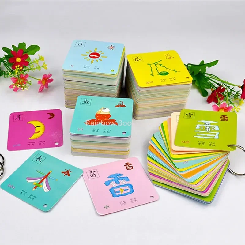 504 Pages Children's Literacy Book Chinese Pictographic Literacy Card for 2-6 Years Old Baby 8x8cm Learning Card