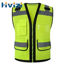 Gilet di sicurezza riflettente ad alta visibilità sicurezza sul lavoro notturno senza maniche gilet giallo costruzione abbigliamento da lavoro cerniera e tasche adulti