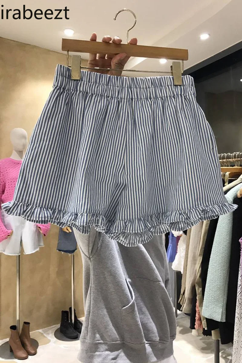 2024 Nieuwe Eenvoudige Elastische Taille Broek Contrast Kleur Strepen Dunne Kanten Casual Shorts Zomer Dameskleding Велосипедки Женские